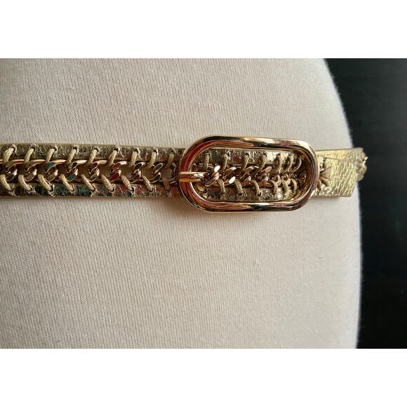 NINE WEST Gold Metallic Belt w/Chain Accent sz S - Picture 2 of 11